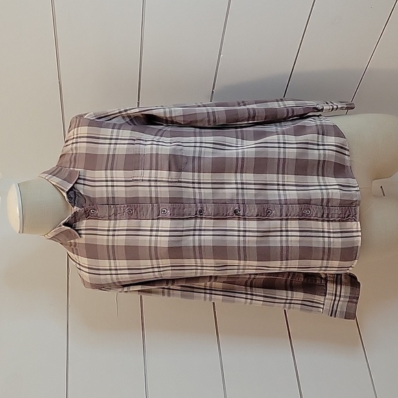 J CREW size 2 purple and cream plaid button down shirt - Picture 1 of 5